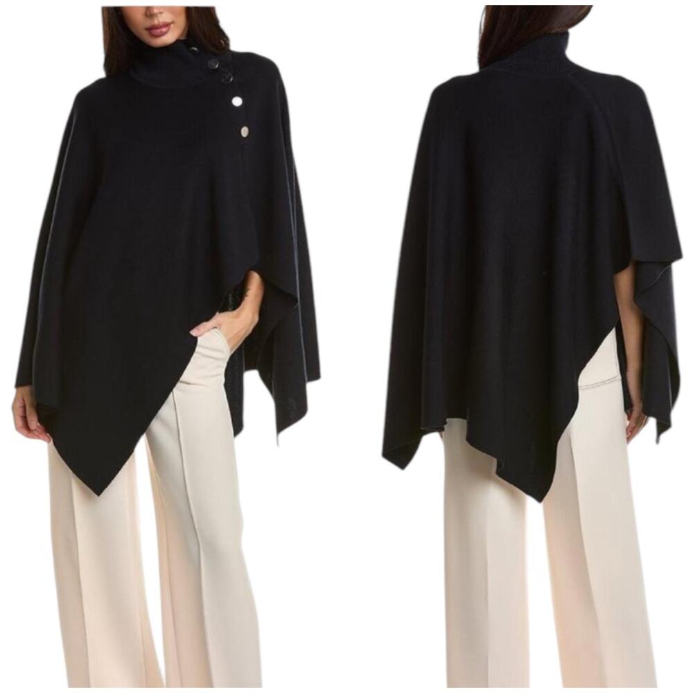 Boss NWT Landara 100% Virgin Wool Poncho Dark Blue Size OS *Small Holes* Draped